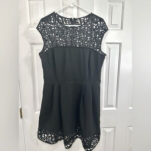 Lauren Ralph Lauren Die Cut Floral Fit & Flare LBD Little Black Dress Size 16